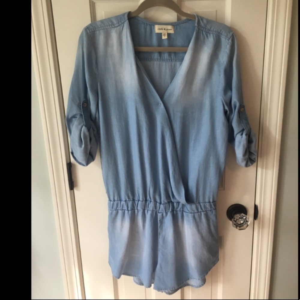 Anthropologie Surplice Chambray Romper - Picture 2 of 5